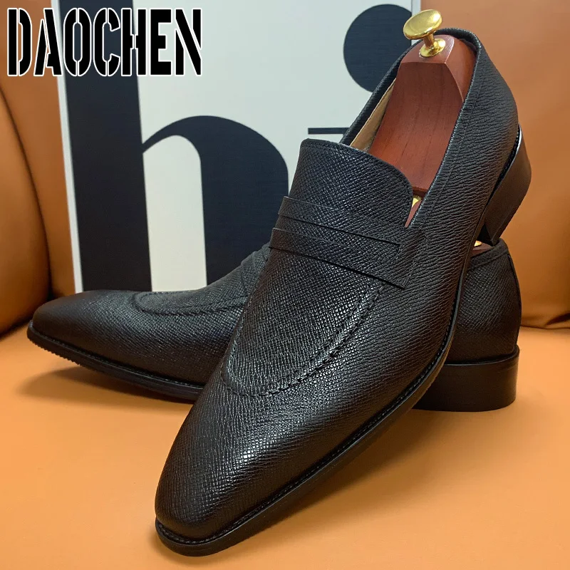 Classic Style Men Loafers Shoes Black Brown Elegant Men Dress Shoes Pointed Toe Office Wedding Genuine Leather Formal Shoes Men