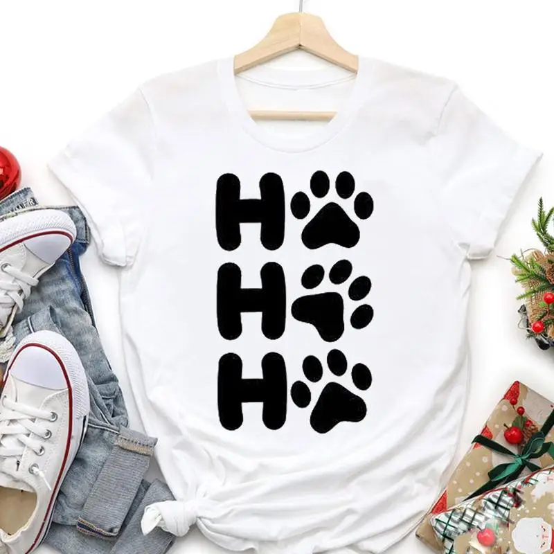 

Merry Christmas Dog Pet Cat Cute Animal Women Trend Graphic T-shirts Holiday Tshirt New Year O--neck Cartoon Top Travel Tees