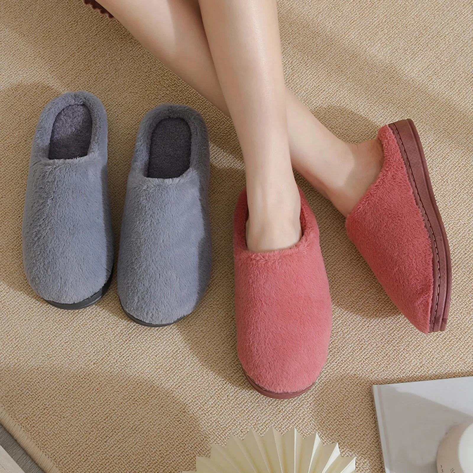 Тапочки женские домашние плюшевые мягкие хлопковые тапочки Нескользящие для