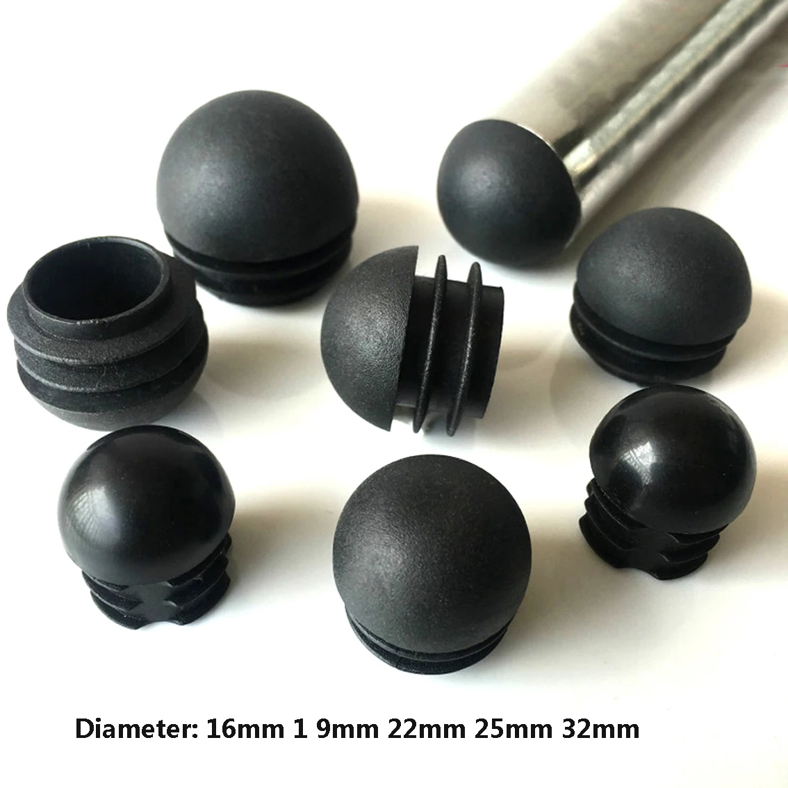 5/10/20/30/50 PCS  Black Hemispherical Round Plastic Closure Cap 16 19 22 25 32mm Chair Leg Cap Pipe Plug Decorative Dust Cover