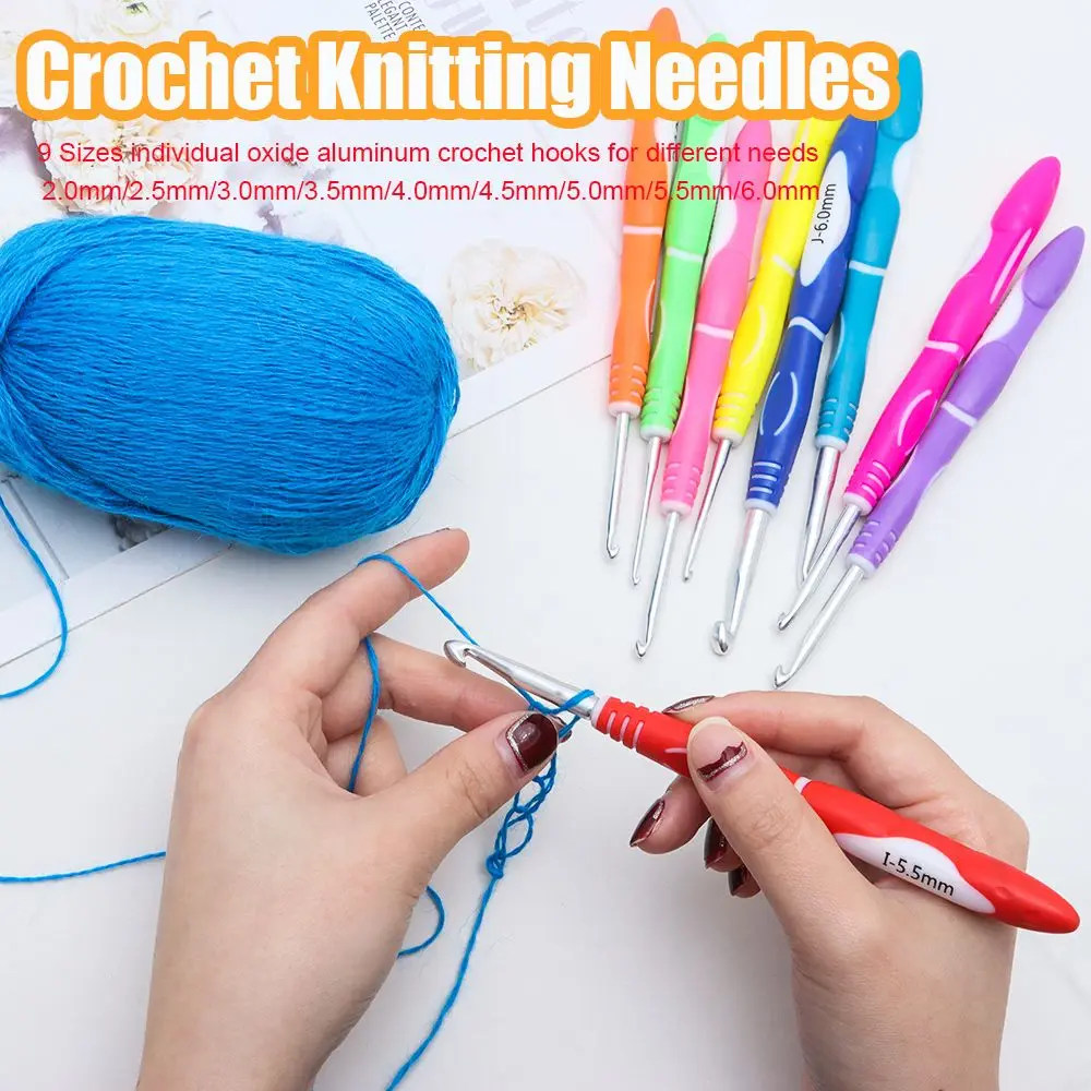 

9Pcs Colorful Crochet Hooks Soft Handle Alumina Needle Knitting Hook Weaving Tool Scarf Sweater Crocheting Needles 20mm-60mm