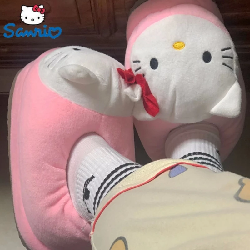 

Sanrio Hello Kitty Cotton Slippers Winter Foam Lovers Pink Red Soft Fleece Girl At Home Cartoon Keep Warm Student Toy Gifts