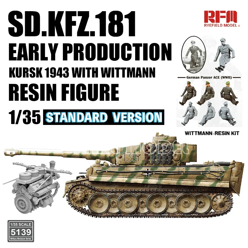 Фото Модель Ryefield, пластиковая собранная модель танка, комплект Rm-5139 Tiger I раннего типа с солдатом из смолы Wittmann (обычная версия) 1/35 №1