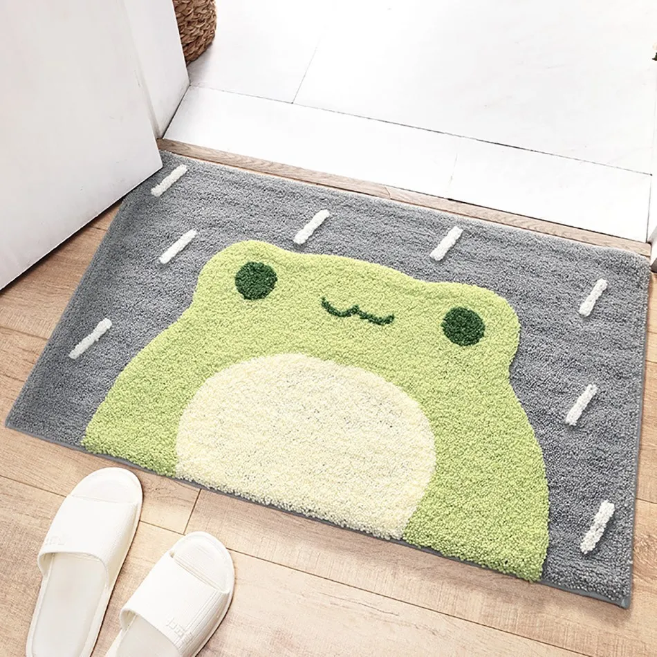 

Bathroom Door Carpet Cartoon Bear And Frog Household Flocking Anti-slip Toilet Absorbent Bedroom Floor Mat Home Decoration