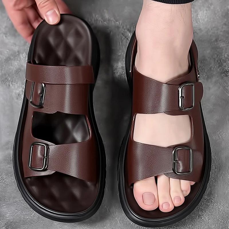 Сандалии мужские кожаные повседневные спортивные шлепанцы Нескользящие дышащие
