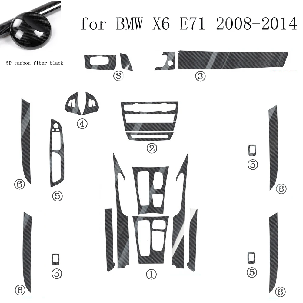 Углеродное волокно для BMW X6 E71 2008-2014, автомобильная пленка, внутренние наклейки, центральная консоль, приборная панель, воздушная дверная ручка, подъемная панель