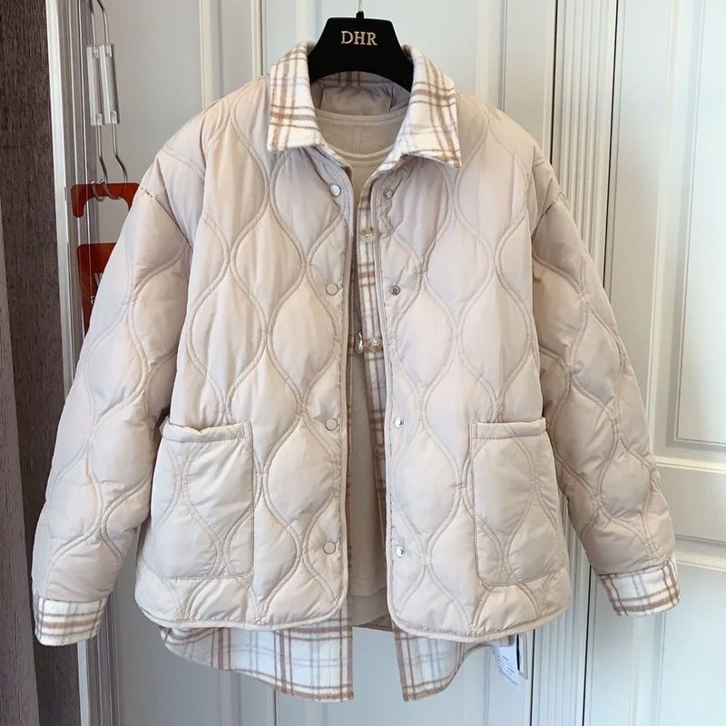 Oversize Parkas Women Oversized Fake 2 Pieces Patchwork Vintage Loose Classic Trendy Daily Female Winter Cozy Design New Arrival