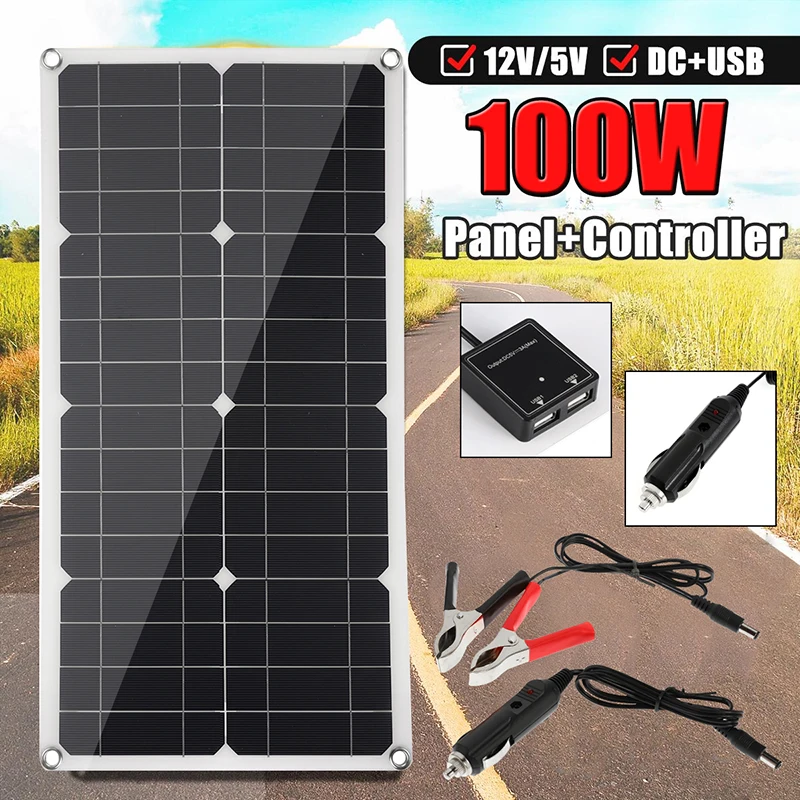 

100W Solar Panel 30A Controller 12V Dual USB Port Outdoor Portable Battery Charger for Mobile Phone Car Yacht RV Lights Charging