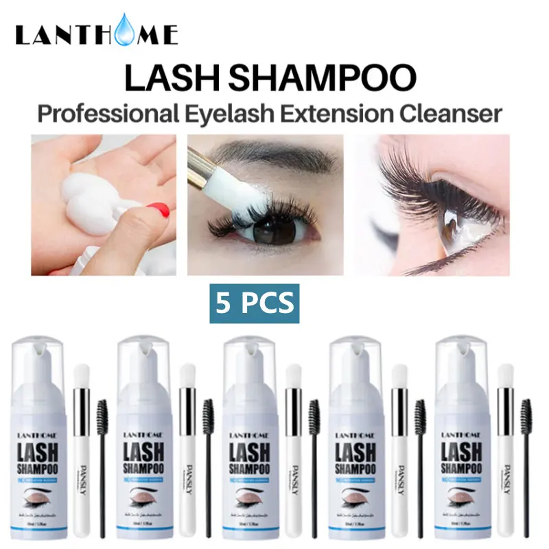 

5 Pcs/Lot Very Professional Lash Shampoo Eyelash Extension Cleanser Eye Lashes Foam Cleaner Brush Kit Eyelashes Detergent 50ml