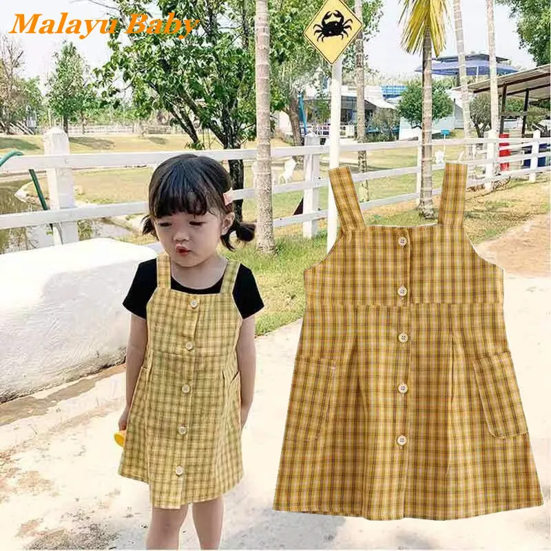 

MALAYU BABY Fashion Girl Dress 2022 Summer New Cute Sweet Child Plaid Sling Sleeveless Princess Costume Kids Party Dresses 2-6 Y