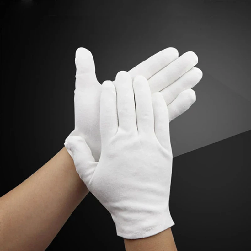 24PCS White Cotton Gloves New Full Finger For Men Women Working Etiquette Waiters/Drivers/Jewelry/Workers Mittens Sweat Gloves