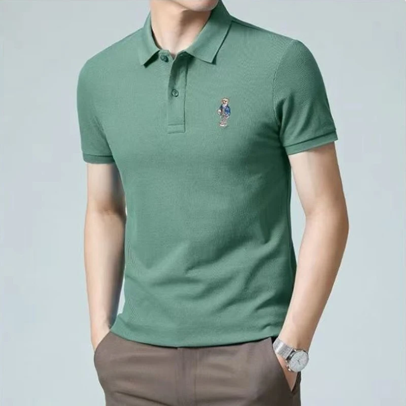 

2022 Summer Bear embroidery Polo Shirts High Quality Men's Short-sleeved Lapel polo T-shirt hombre Casual polos para Tee Tops