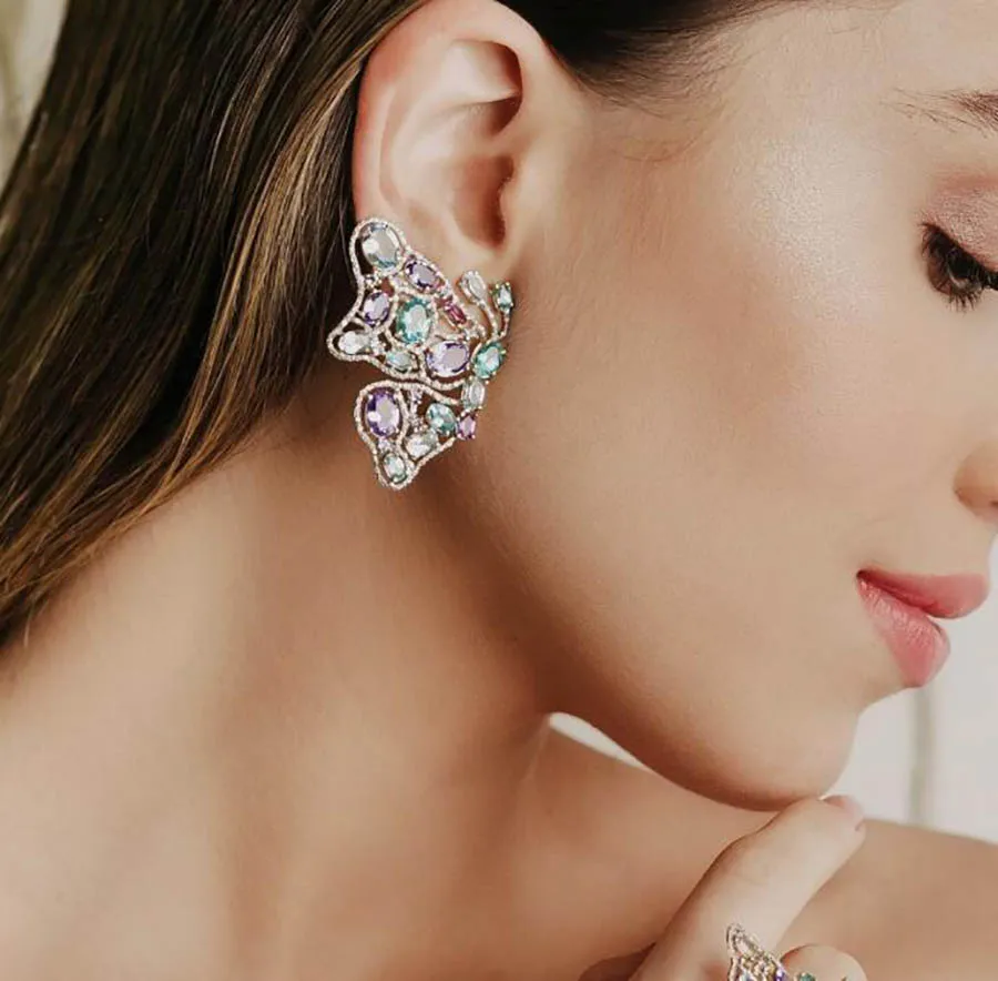 

Fashion fresh color zirconium butterfly earrings for women European Trend insect classic banquet jewelry