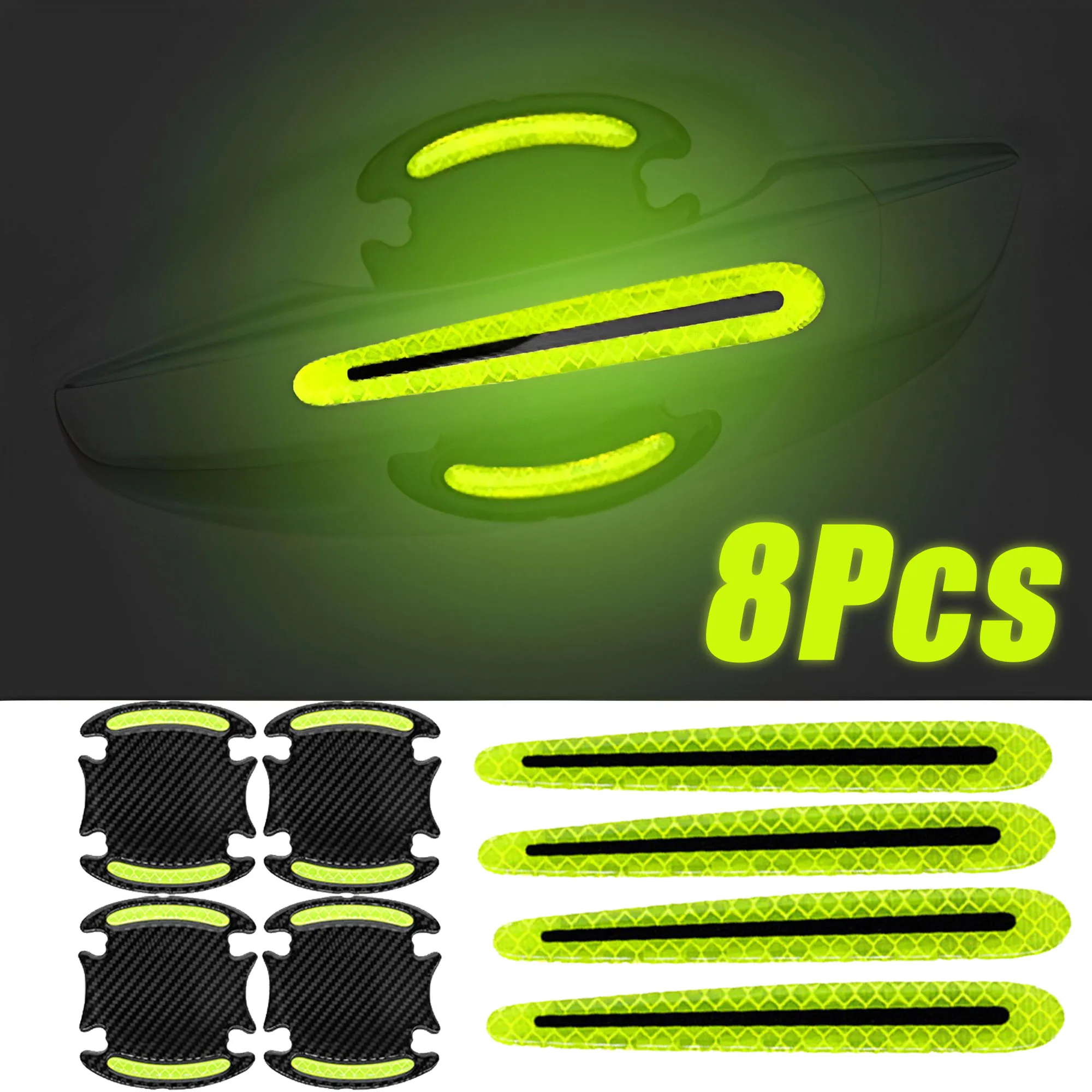 

Reflective Car Door Handle Bowl Stickers Anti-Scratch Carbon Fiber Car Stickers Warning Bumper Strip Car Exterior Accessories