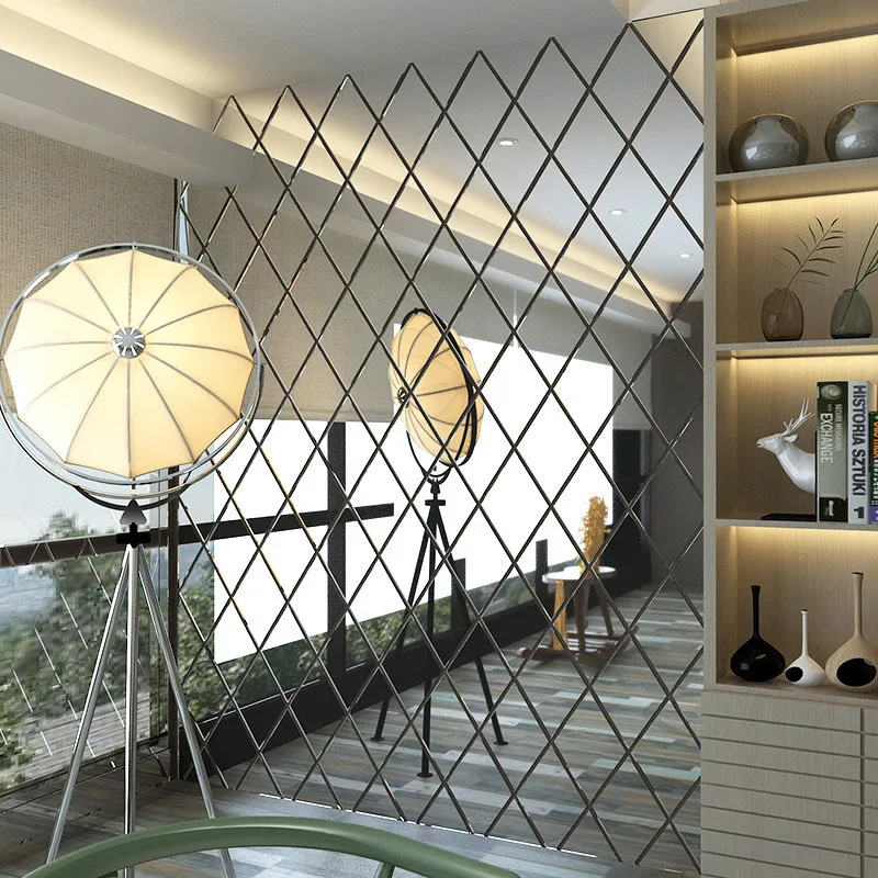 

Mirror Wall Stickers Living Room Diamonds Mirror Stickers Home Background Wall Mirror Stickers Self-Adhesive Decoration Stickers