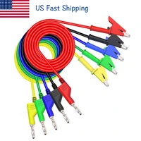 cleqee us p1037 5pcs 4mm stackable banana plug to alligator clip multimeter test leads crocodile clamp soft pvc test cable 1m