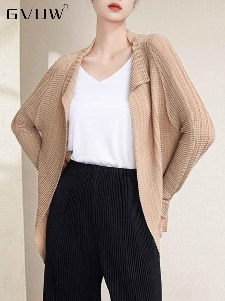 

Женское Плиссированное пальто GVUW, эластичный кардиган с отложным воротником и длинным рукавом, свободная повседневная одежда на осень, 17G0524