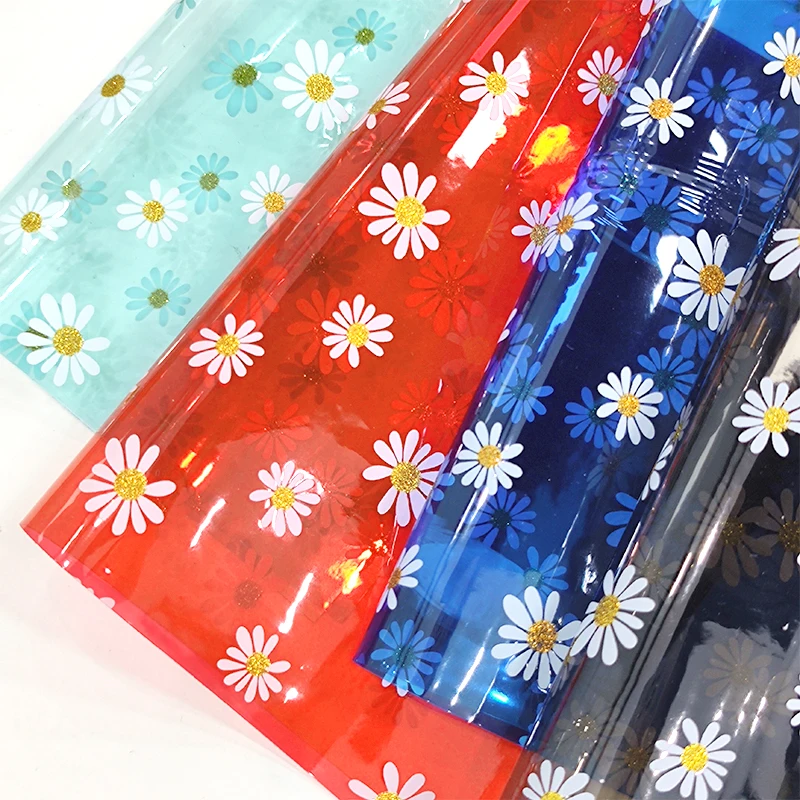 Прозрачный лист из ПВХ и кожи с рисунком маргариток виниловый для рукоделия
