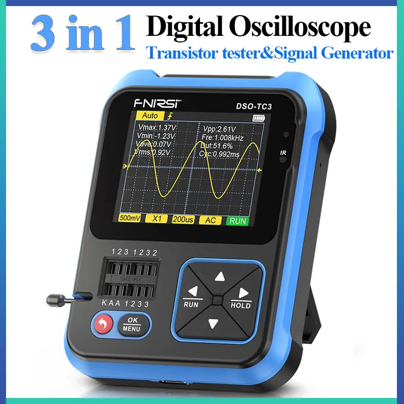 

DSO-TC3 3 in 1 Digital Oscilloscope Signal Generator 500kHz Bandwidth 10MSa/s Sampling Rate Support Diode Transistor LCR Detect