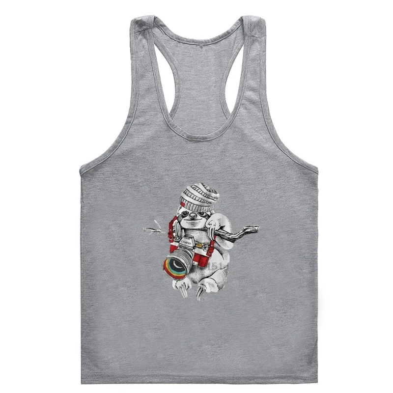 

Ленивец камемен фотограф на выход в дереве Мужской Танк для тренажерного зала t-Gym майка для мужчин