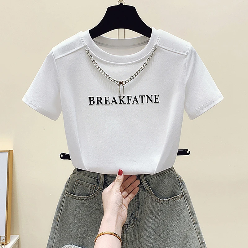 GGRIGHT Haut Femme Round Neck With Pendant Cotton T Shirt Women Fashion Fitted Casual T Shirt Summer Clothes For Woman 2022 AliExpress