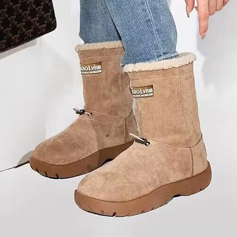 Зимние женские ботильоны на меху замшевая обувь плоской подошве и платформе