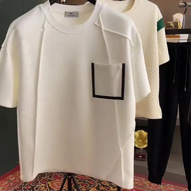 Футболка мужская оверсайз с круглым вырезом модная Свободная рубашка короткими