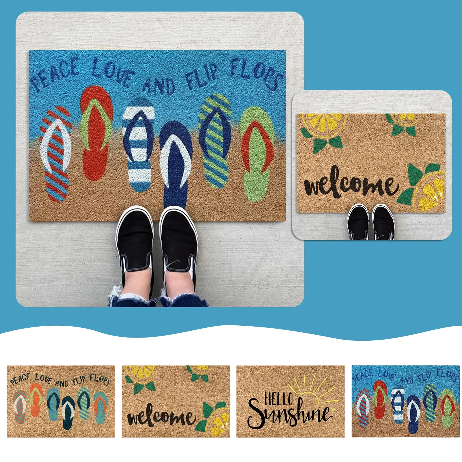 

Summer Welcome Sign Hello Sunshine Flip Flops Doormat Funny Cute Doormat House Entrance Mat Rugs For Bedroom Living Room Decor