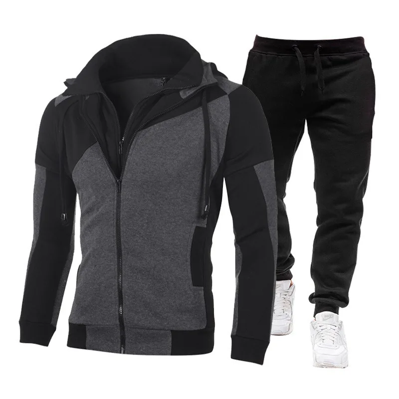 

2023 Hot Sale Mens Zipper Jackets Outfits High Quality Hoodies and Black Sweatpants Classic Male Outdoor Casual Motorcycle Coats