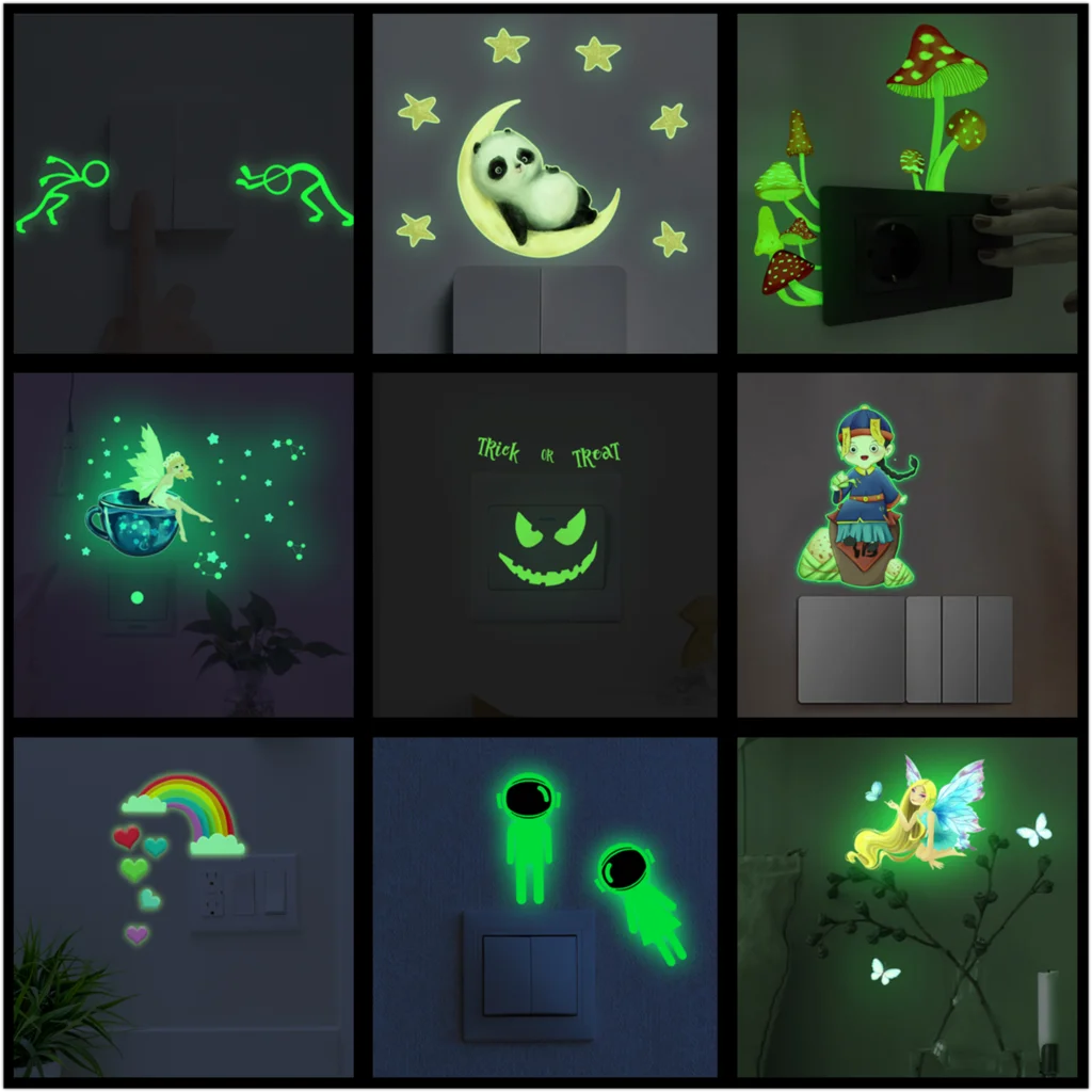 

Cartoon Switch Sticker Glow in the Dark Sticker Fluorescent Fairy Moon Stars Sticker Kid Room Decoration Home Decor