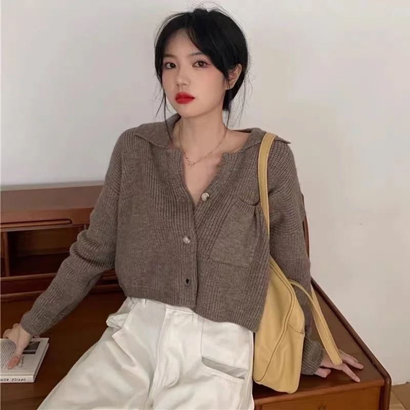 

Korean Soft Waxy Knitted Sweater Women Coffee Cardigan Jacket 2022 Autumn And Winter New Women's Jacket Knitting Clothing