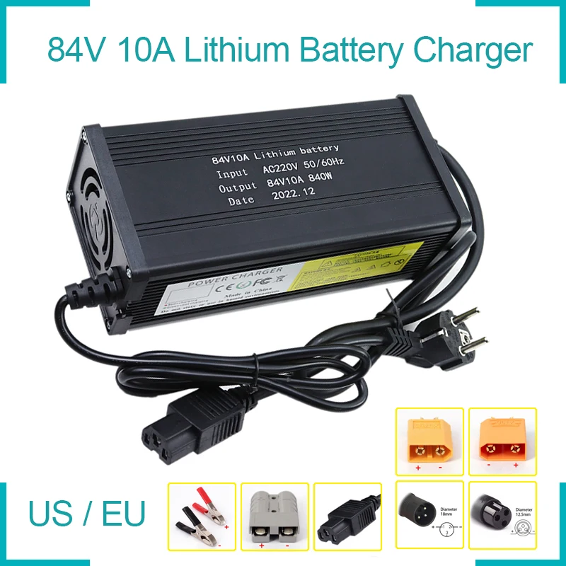 Зарядное устройство для литиевых батарей высокой мощности, 84 в, 10 А, 840 Вт, ЖК-дисплей для электровелосипеда 20S, 72 в и т. Д., быстрое зарядное устройство с вентилятором и алюминиевым корпусом