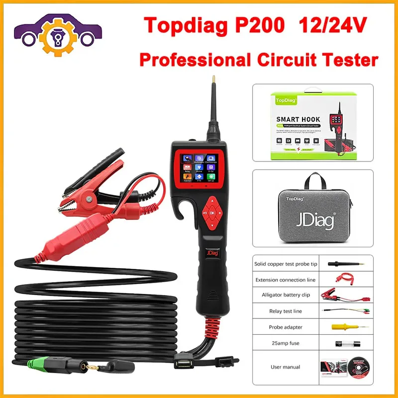 TopDiag Jdiag P200 12 В 24 в умный крюк датчик мощности Автомобильный анализатор цепи тестер цифровой тестер электрическая система детектор мультиметр