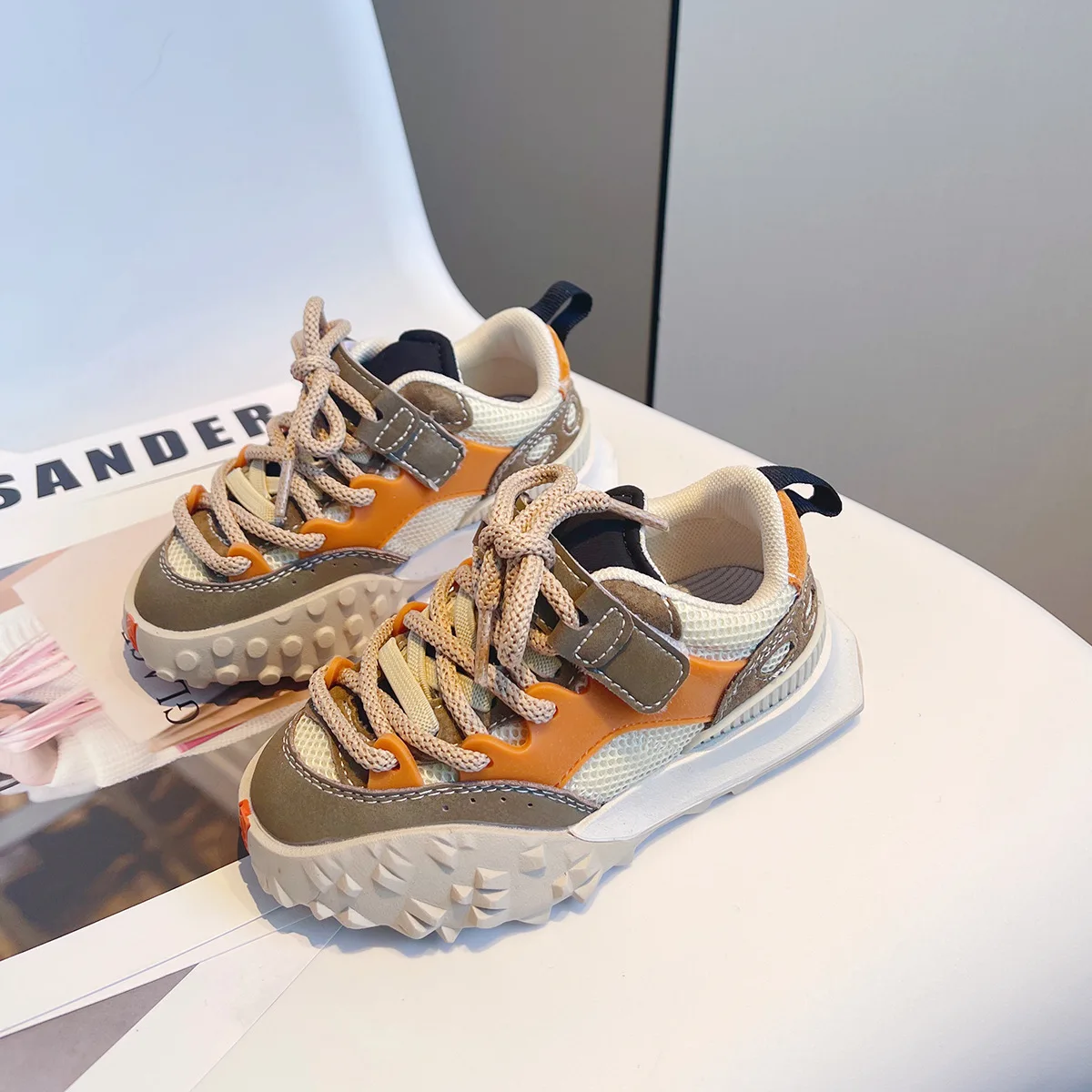 

Trendy Children Leather Mesh Patchwork Casual Shoes Vintage Boys Girls Sneakers Breathable 2022 Spring Summer New