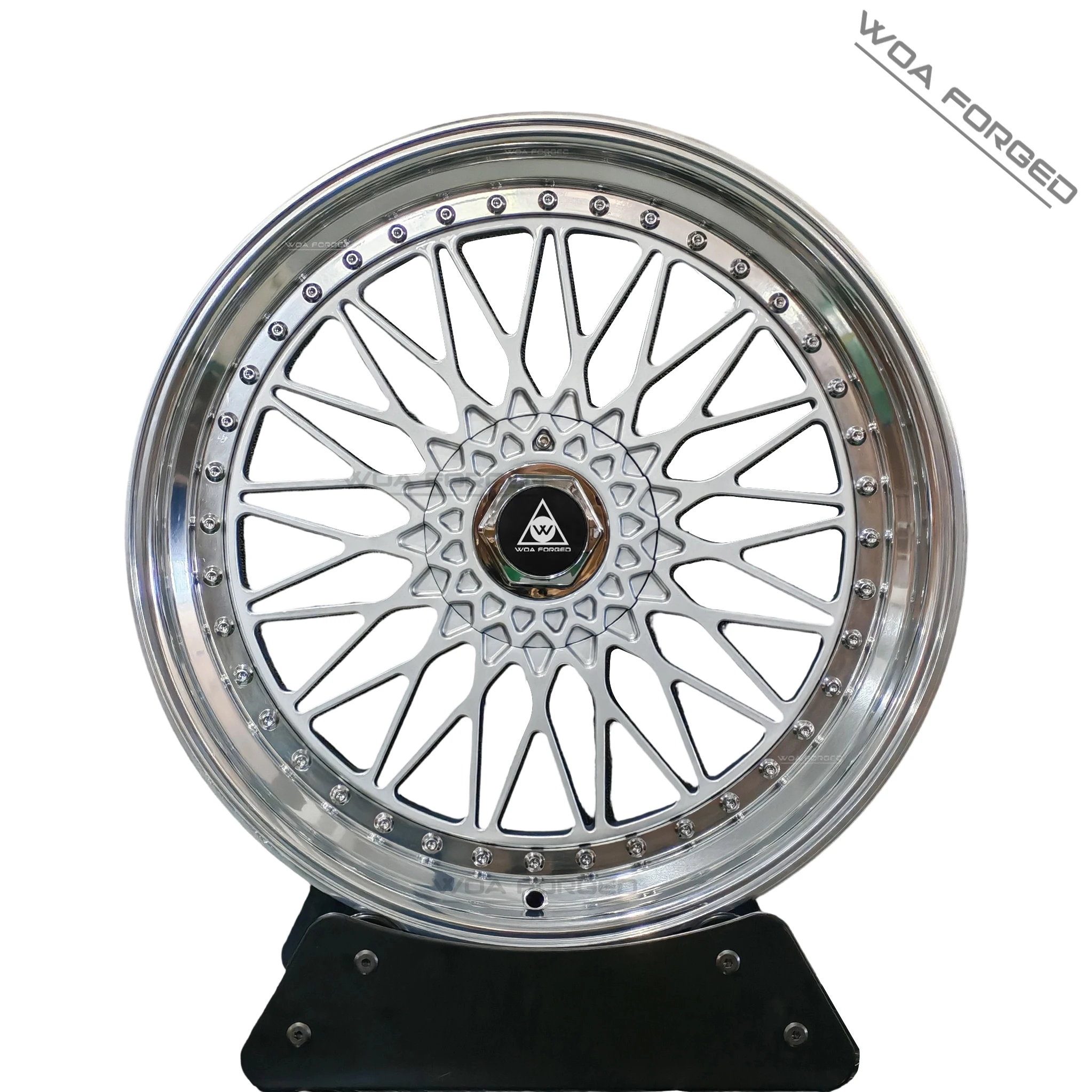 Фото Кованые диски WOA X-Rims Boost с спойлером, двухсоставные, серебристые, 5x120, 5x112, глубокий профиль, хромированные, с переплетающимися спицами, 19, 20, 21 дюйм, популярные для M3 №2