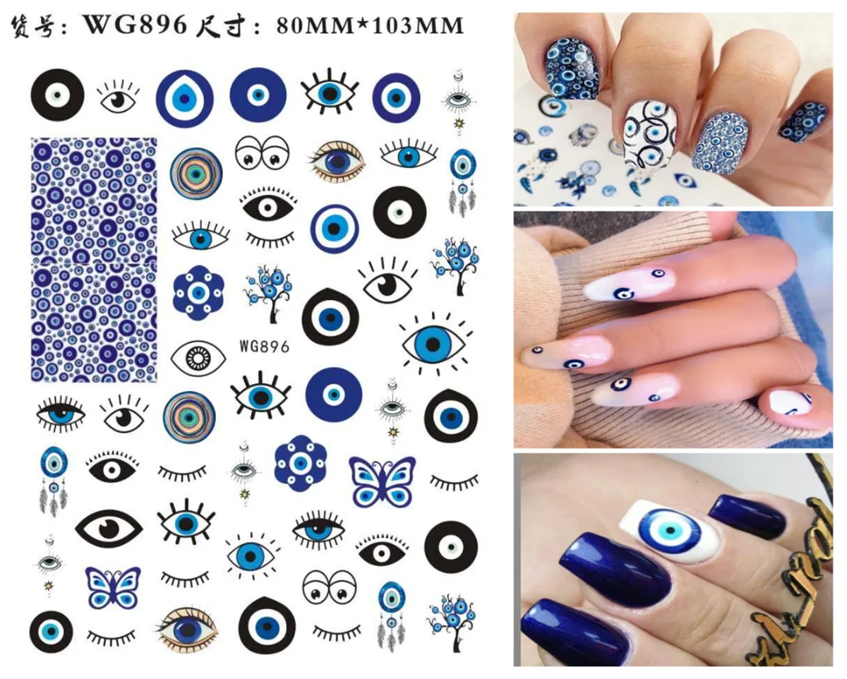 

10PCS Palm Color Devil's Eye Geometric Independent Pattern nail art stickers God's Eye 3D Adhesive Nail Art Decorations Decal