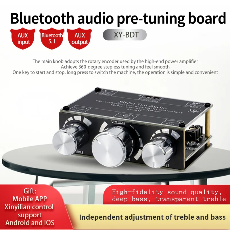 

HIFIDIY XY-BDT Bluetooth 5.1 Decoder board two-channel stereo high-low tone front stage module AUX Power Amplifier speaker Audio