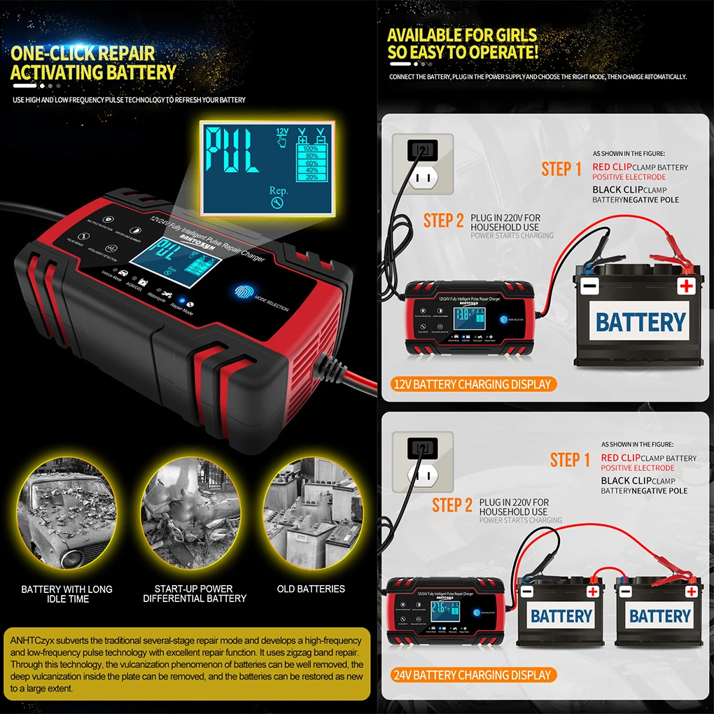 Universal Car Charger Battery-chargers Clear Visions Adjustable Multi-level Mode Motorcycle Charger One Key Switch