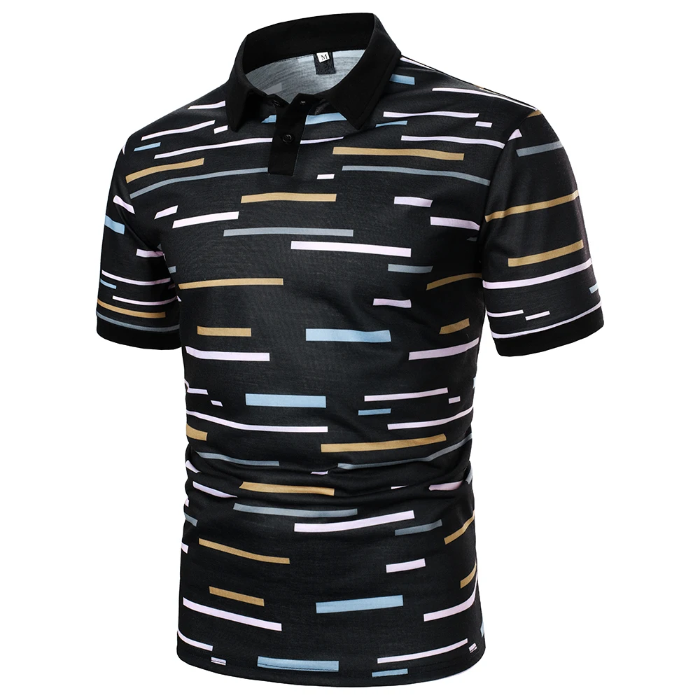 

MenT-Shirt Men Short Sleeve T-Shirt Color Block Stripe Printed T-Shirt New Charm Mature Polo Casual Fashion Men Lapel Top