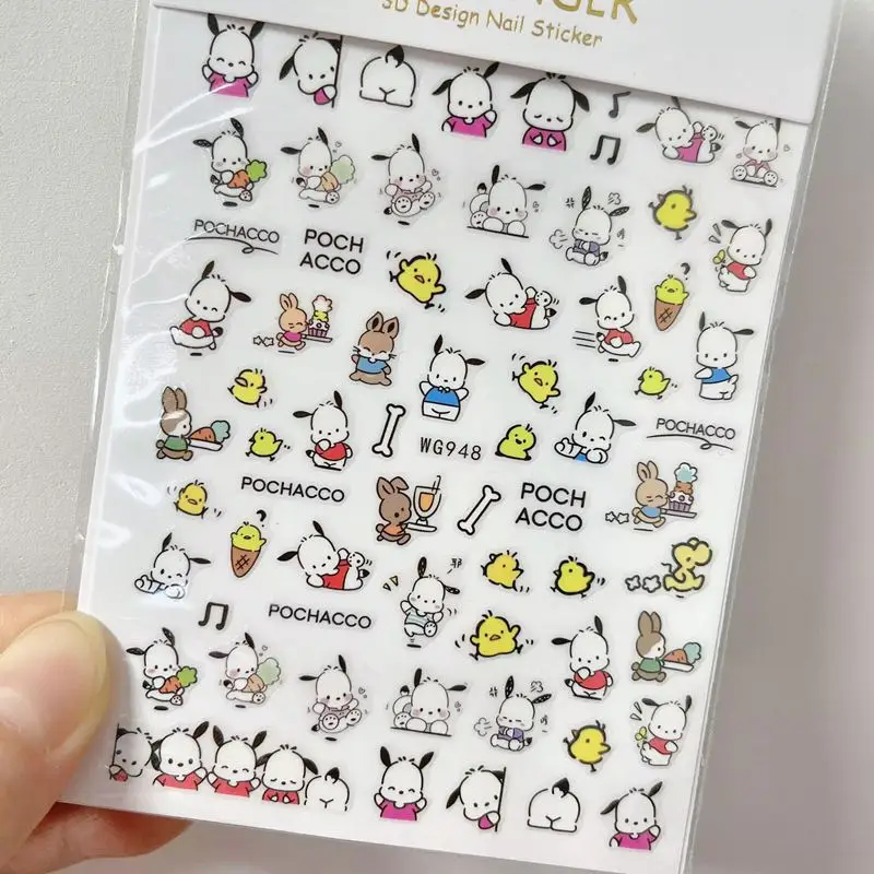 1PCS Sanrio Cute Hello Kitty Stickers For Nails Cartoon Kuromi Nail supplies Accessories Anime Characters Press On