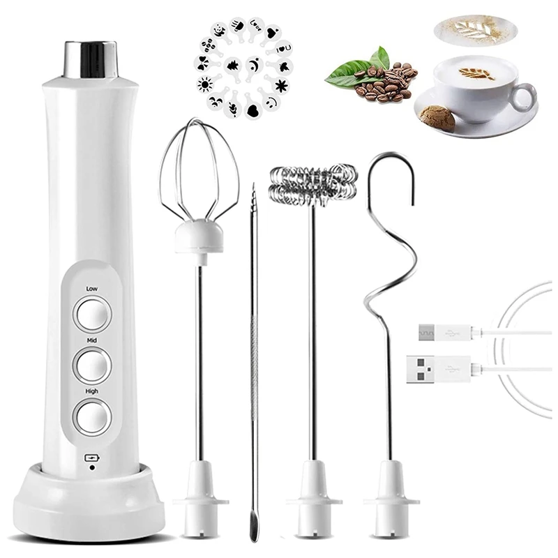 

USB Electric Milk Frother 3 Speeds Cappuccino Coffee Foamer 3 Whisk Handheld Egg Beater Hot Chocolate Latte Drink