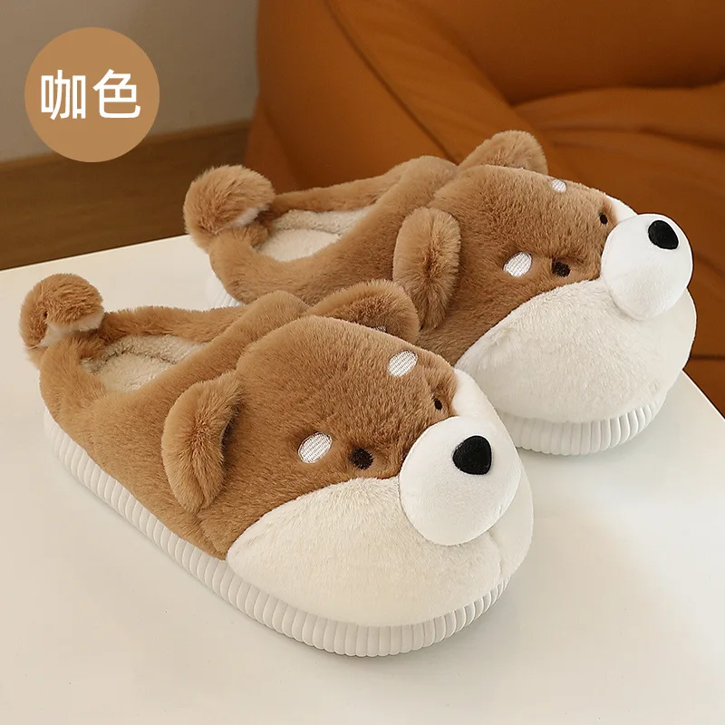 Купи Women Slipper Winter Home Shoes Girl Warm Indoor House Funny Slides Plush Cotton Shoes Cartoon Dog Non-slip Platform Slippers за 1,369 рублей в магазине AliExpress