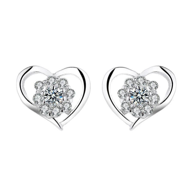 

Women's 925 Sterling Silver Stud Earrings Heart Shaped Micro-set Zircon Personality Fashion Jewelry Love Gift for Couples