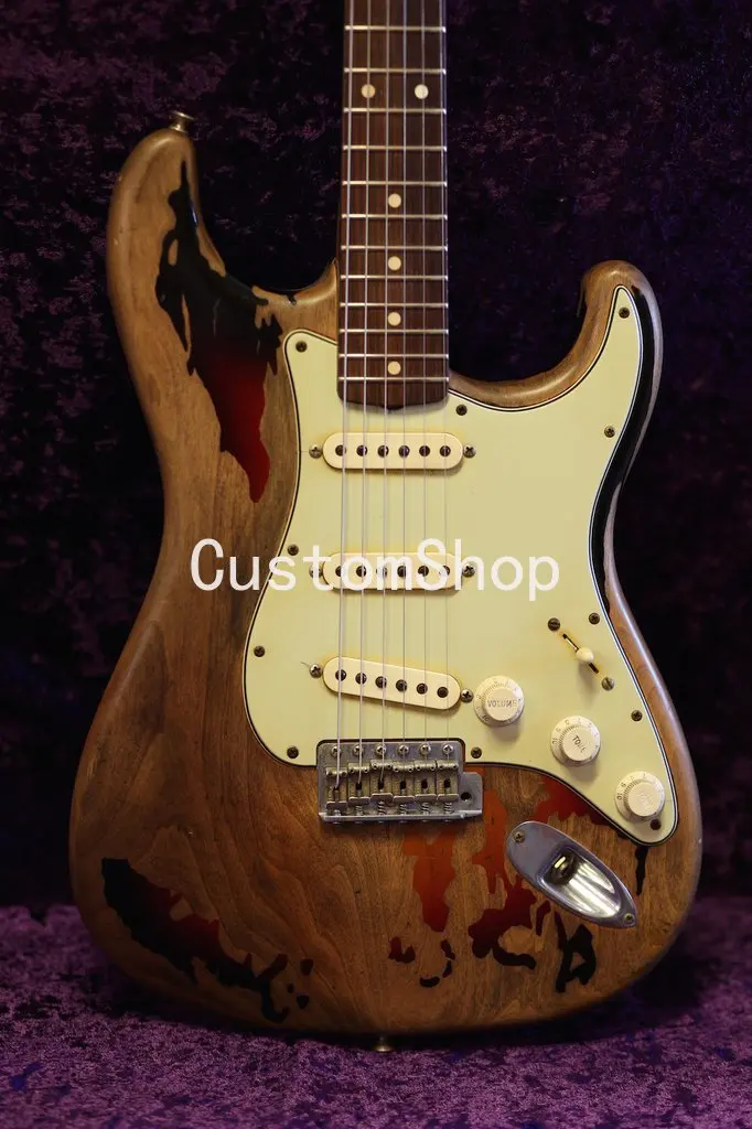 

Rory Gallagher Tribute ST Heavy Relic 3 Tone Sunburst Electric Guitar Alder Body Aged Pickguard Vintage Hardware Tremolo bridge