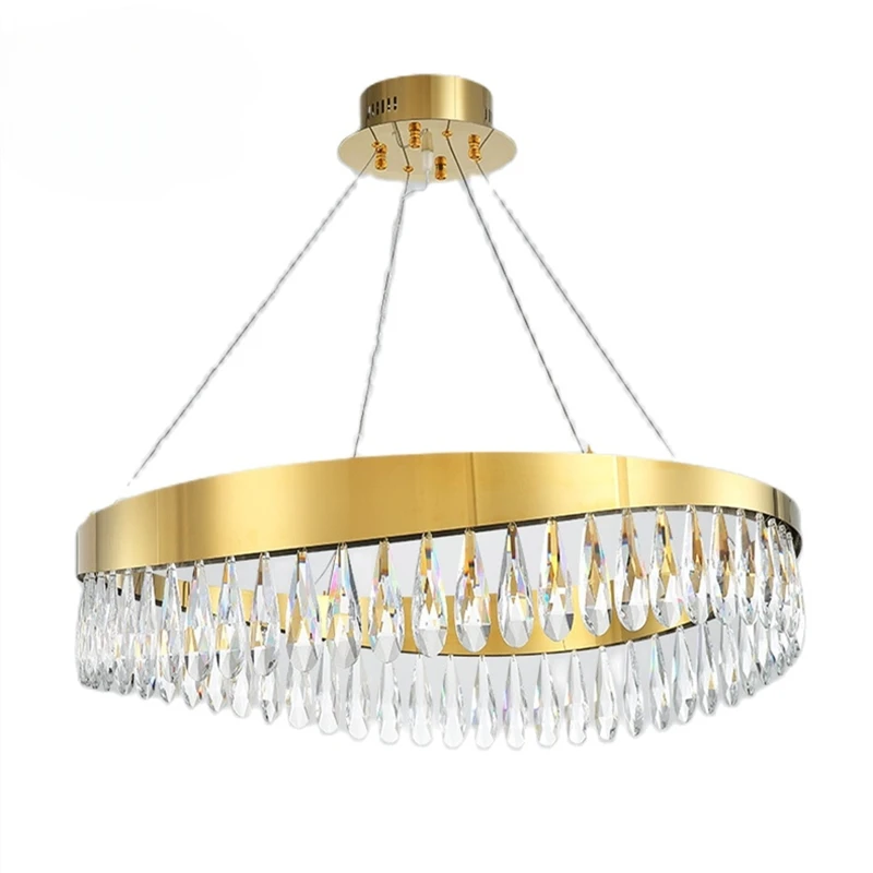 

Art Led Chandelier Pendant Lamp Light Room Decor Nordic Stainless Steel Round Kitchen Villa Crystal Water Drop Shape