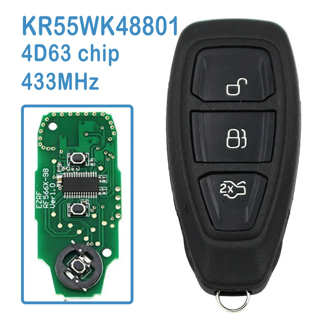 

2 Pcs/lot KR55WK48801 Auto Smart Remote 3B 433MHz 4D63 80bit Chip Replace Car Key For Ford Focus C-Max Mondeo Kuga Fiesta B-Max