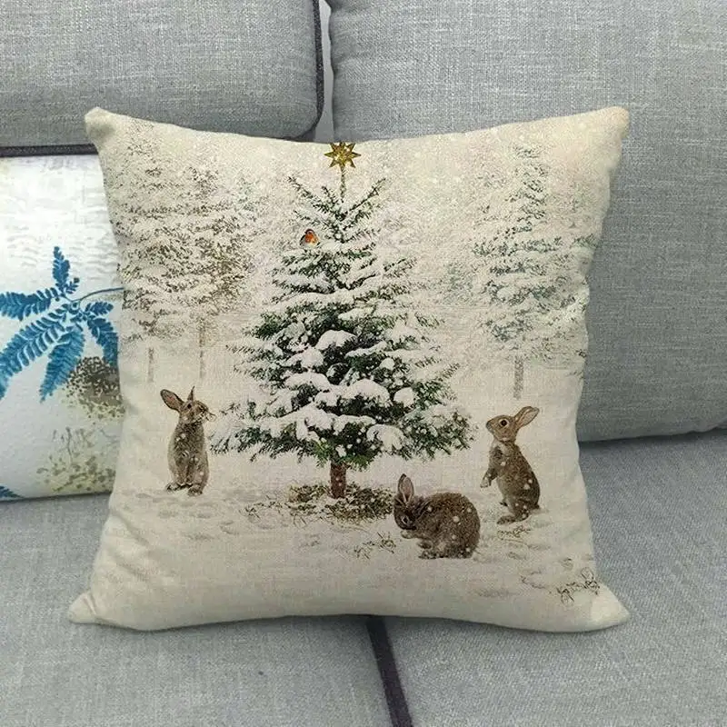 

Christmas throw pillowcase linen cushion cover Christmas decoration pillowcase cartoon elk rabbit cushion cover home decoration