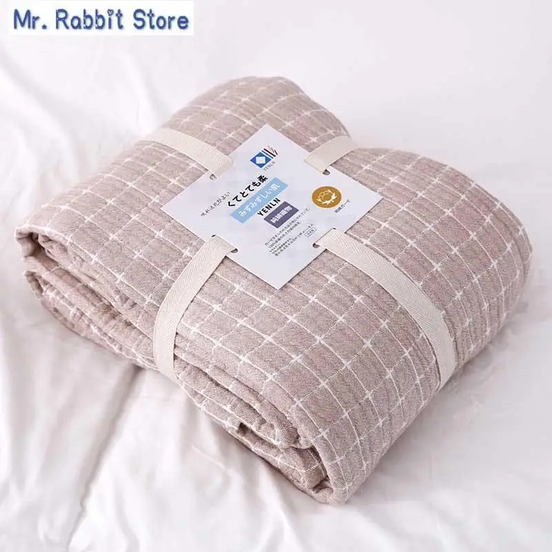 

Bedspread Breathable Baby Plaid Bed Linen Grid Summer Yarn Home Blanket Travel Cotton Gauze Quilt