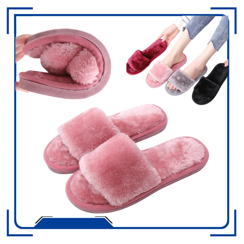 

Korean Version of Super Soft One-Word Plush Shoes Warm Cotton Slippers Plush Women's Indoor Home Practical Plush Slippers Gifts