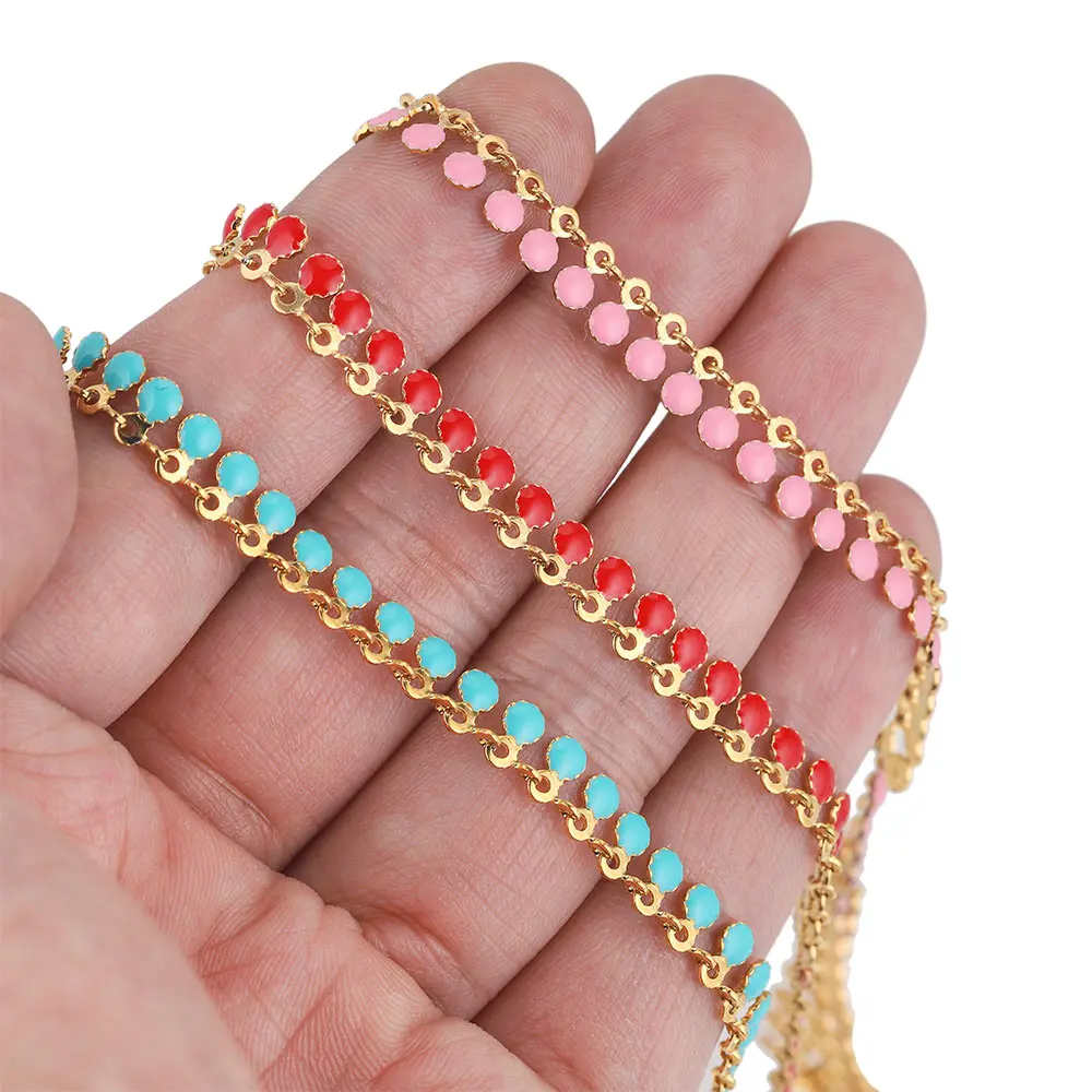 Цепочка Из Нержавеющей Стали с цветными эмалированными звеньями 1 метр - купить